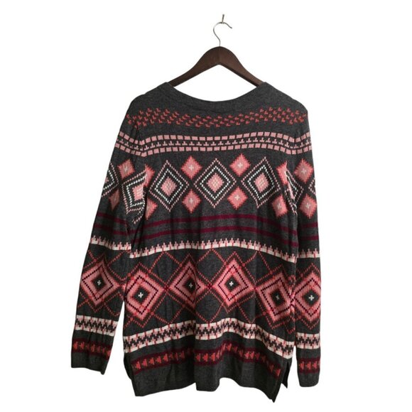 Talbots Gray Aztec Argyle Lambswool Blend Crewneck Sweater Sz L - Picture 3 of 6